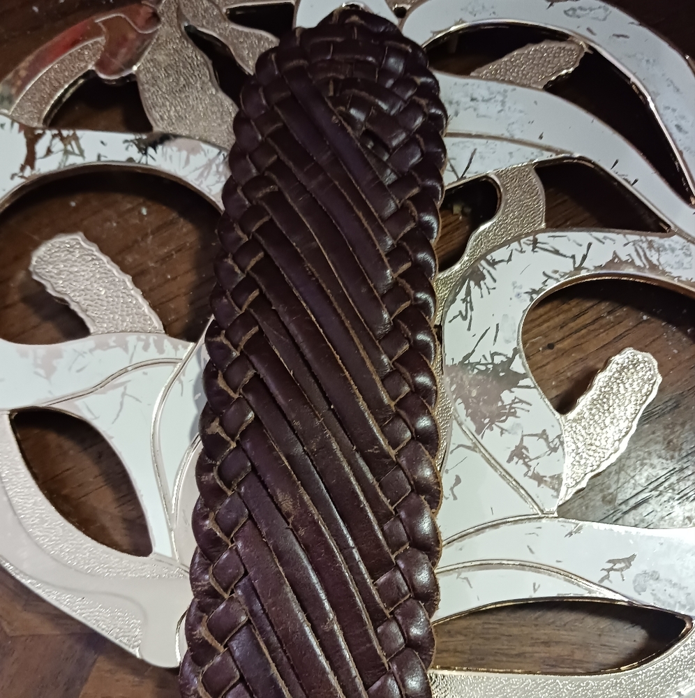 Linea Pelle brown woven wide belt leather Size Small,3" Brass Buckle,Nic… - Picture 8 of 12